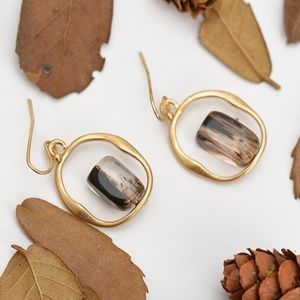 Golden Circle with Crystal Hook Dangle Earring